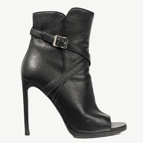 Saint Laurent Nero Leather Wraparound Open-Toe Booties - Picture 1 of 8
